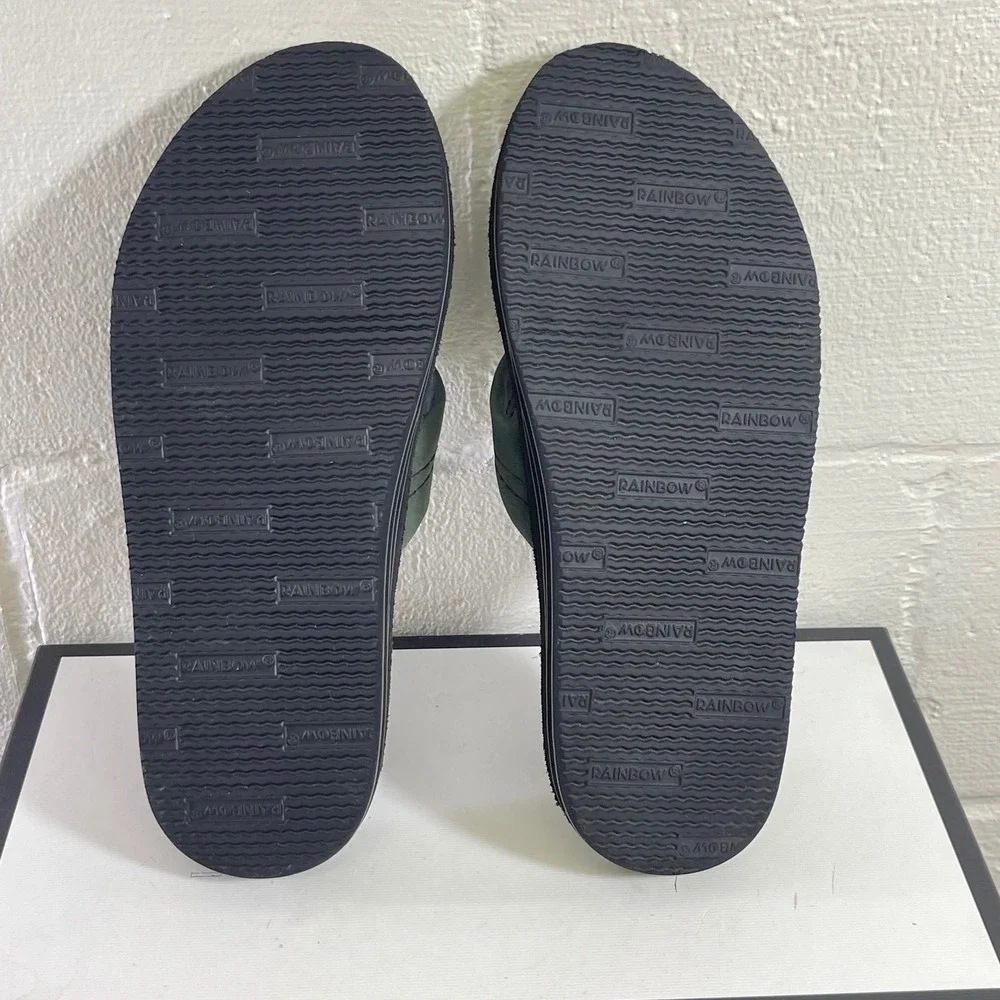 Rainbow Men's Sandals Crisscross Sage Green Leather Slide Slip On Size 10